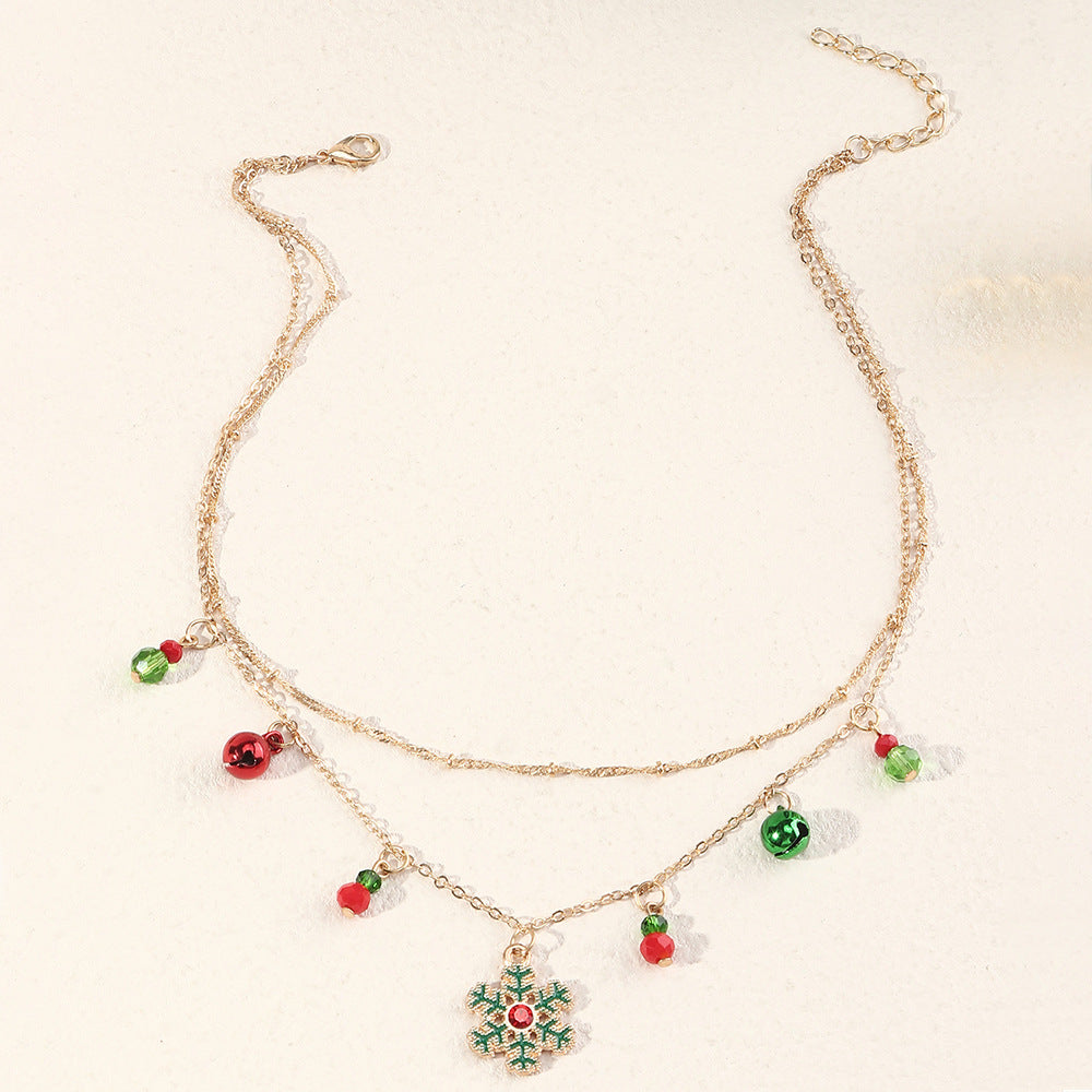 Wholesale Christmas Bells Snowflake Double Layer Necklace Clavicle Chain